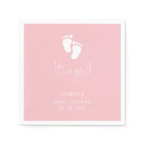 Its a Girl Baby Footprint Cute Pink Baby Shower Napkins