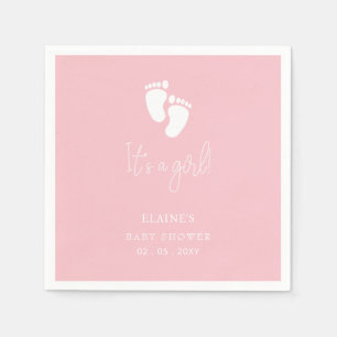 Its a Girl Baby Footprint Cute Pink Baby Shower Napkins