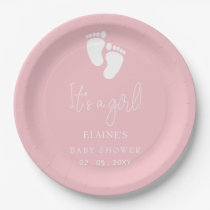 Its a Girl Baby Footprint Cute Pink Baby Shower Paper Plates