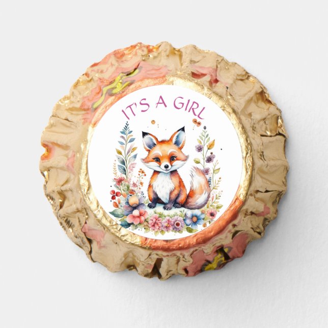 It's a Girl | Baby Fox and Flowers Baby Shower Reese's Peanut Butter Cups (Front)