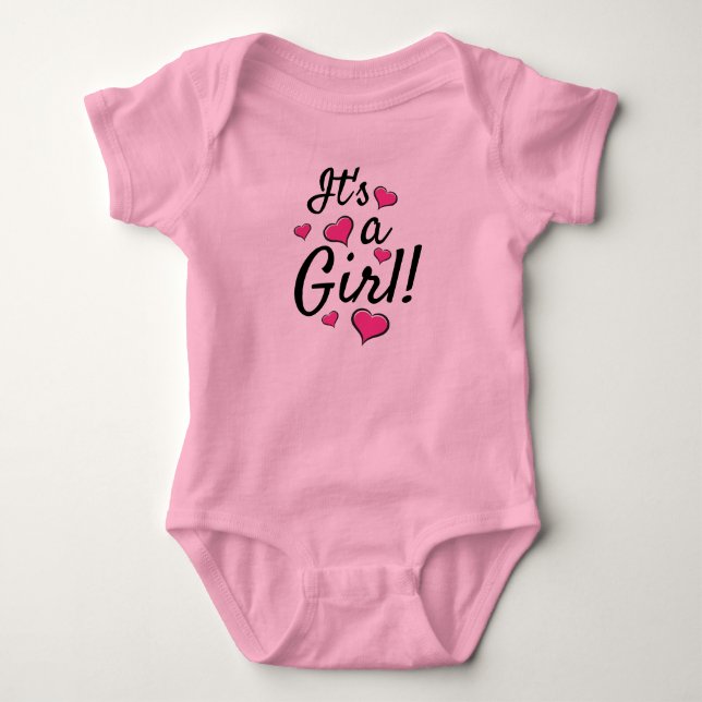 It's  a Girl! Baby Gender Reveal with Pink Hearts Bodysuit (Front)