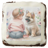 It's a Girl | Baby Girl and Puppy Pink Baby Shower Brownie (Front)