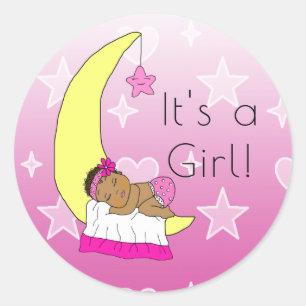 It's a Girl , Baby Girl on Moon Magenta Ethnic Classic Round Sticker