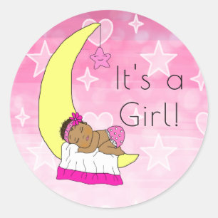 It's a Girl , Baby Girl on Moon Pink Ethnic Classic Round Sticker