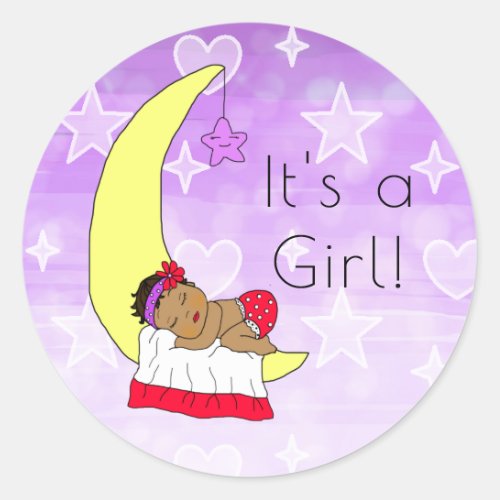 Its a Girl  Baby Girl on Moon Purple Ethnic Classic Round Sticker