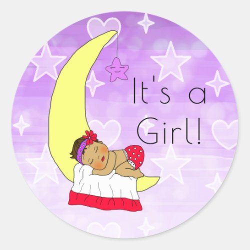 Its a Girl  Baby Girl on Moon Purple Ethnic Classic Round Sticker