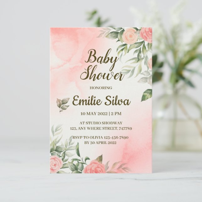It's a Girl Baby Girl Pink Baby Shower Invitation (Standing Front)