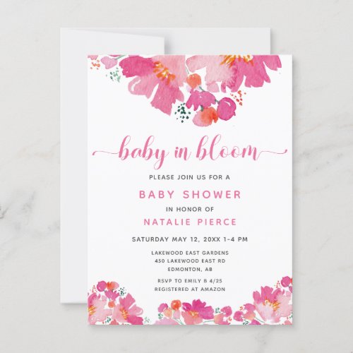 Its a Girl Baby in Bloom Baby Shower Pink Floral Postcard