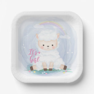 It's a Girl Baby Lamb Paper Plates