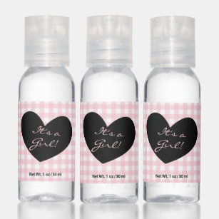 It's a Girl Baby Pink Gingham with Heart Icon Hand Sanitizer