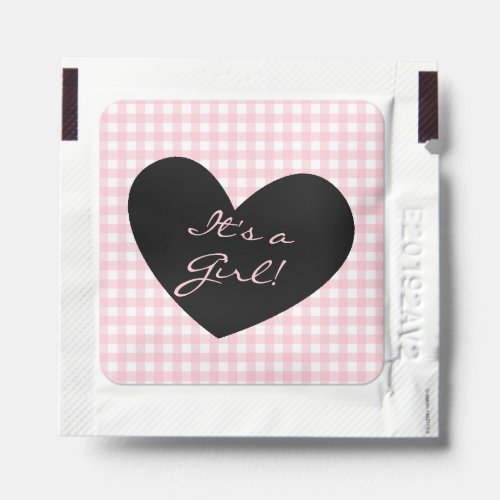 Its a Girl Baby Pink Gingham with Heart Icon Hand Sanitizer Packet