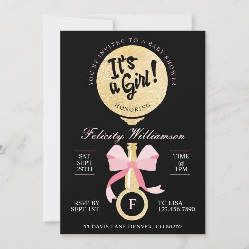 It's A Girl Baby Rattle Baby Shower Invitation | Zazzle
