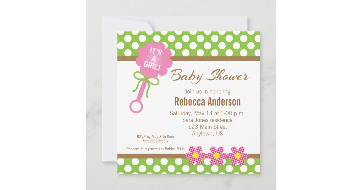 It's A Girl Baby Rattle Baby Shower Invitation | Zazzle