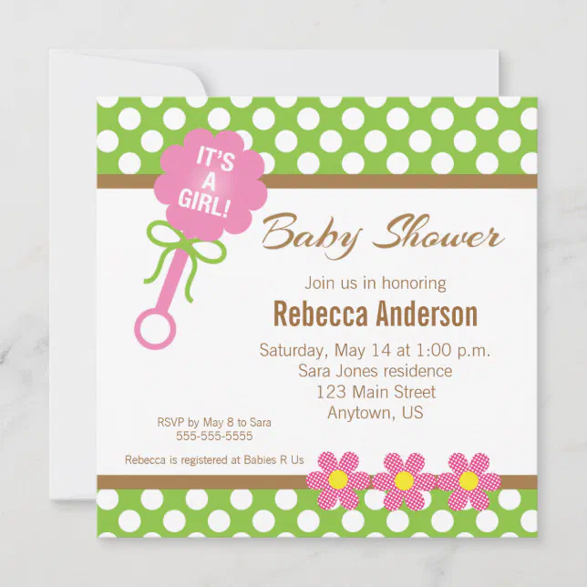 It's A Girl Baby Rattle Baby Shower Invitation | Zazzle