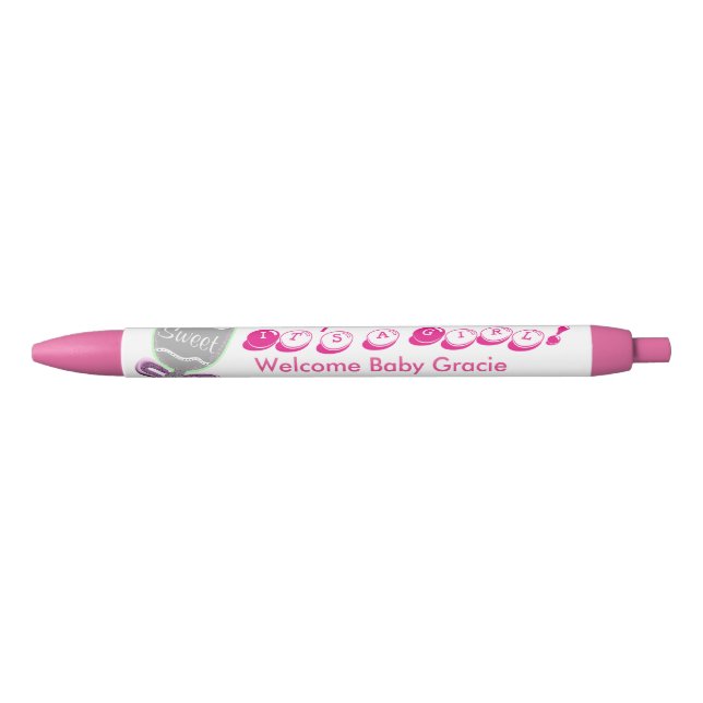 It's A Girl Baby Rattle Pink Name Announcement Pen (Front)