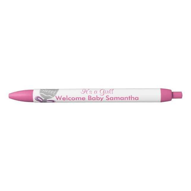 It's A Girl Baby Rattle Pink Star Announcements Pen (Front)