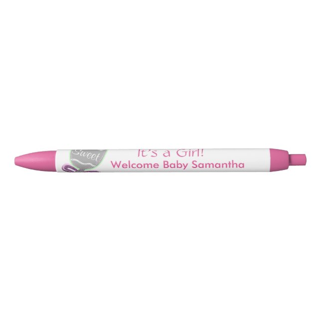 It's A Girl Baby Rattle Pink Star Bow Announcement Pen (Front)