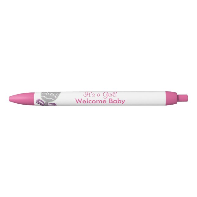 It's A Girl Baby Rattle Pink Star Bow Announcement Pen (Front)