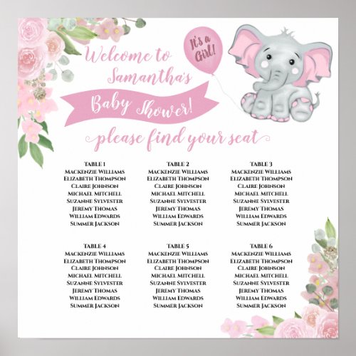Its a Girl Baby Shower 6 Table Seating Chart