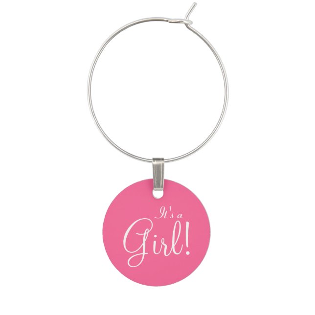 It's a Girl Baby Shower Announcement Wine Charms (Front)