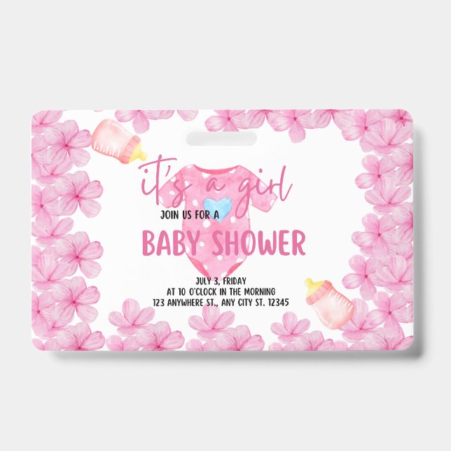 its a girl baby shower badge (Front)