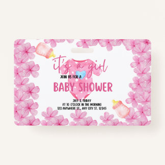its a girl baby shower badge