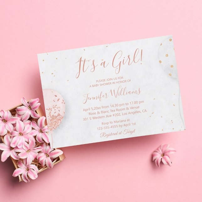 its a girl, baby shower,balloons photo pink  invitation (Creator Uploaded)