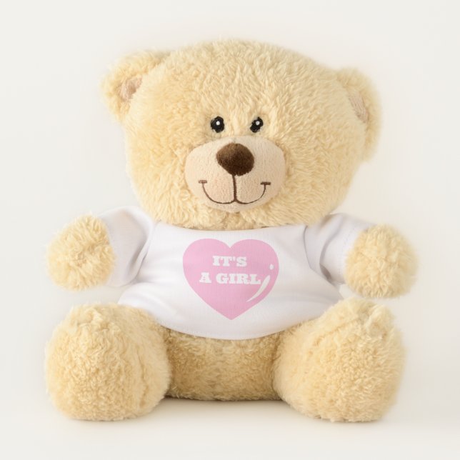 It's a Girl Baby Shower Bear Cute Pink Heart (Front)