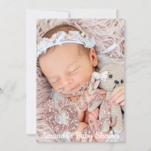 It's A Girl Baby Shower Custom Photo Rose Spark Invitation