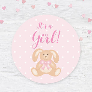 It's a Girl Baby Shower Cute Pink Bunny Rabbit Classic Round Sticker