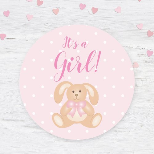 Its a Girl Baby Shower Cute Pink Bunny Rabbit Classic Round Sticker