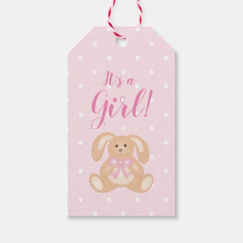 Its a Girl Baby Shower Cute Pink Bunny Rabbit Gift Tags