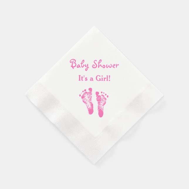 Its a Girl Baby Shower Cute Pink Footprints Paper Napkins (Corner)