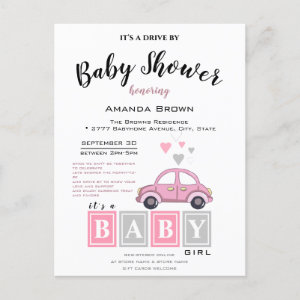 It's a Girl, Baby Shower Drive By Invitation Postcard