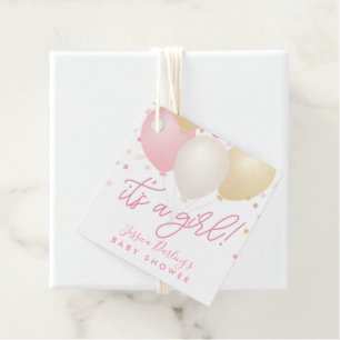 It's a girl baby shower favor tags pink balloons