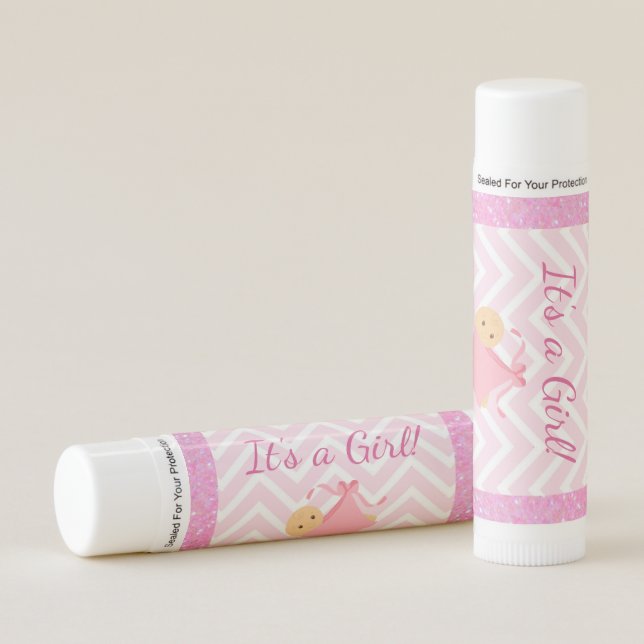 Its a Girl Baby Shower Favors Pink Lip Balms (Front)