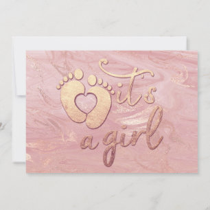  It's A Girl  Baby Shower Feet Rose Marble Gold Invitation