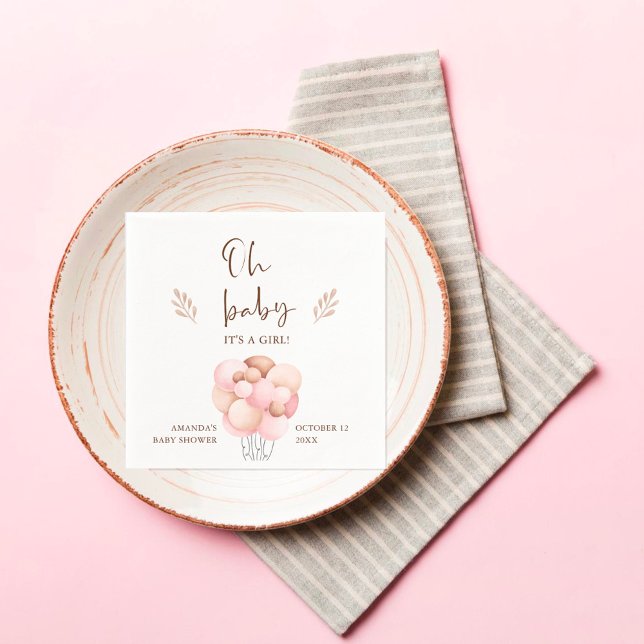 Its a Girl Baby Shower Flying Balloon Napkins (Creator Uploaded)