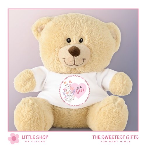 Its a Girl Baby Shower Gender Reveal Teddy Bear