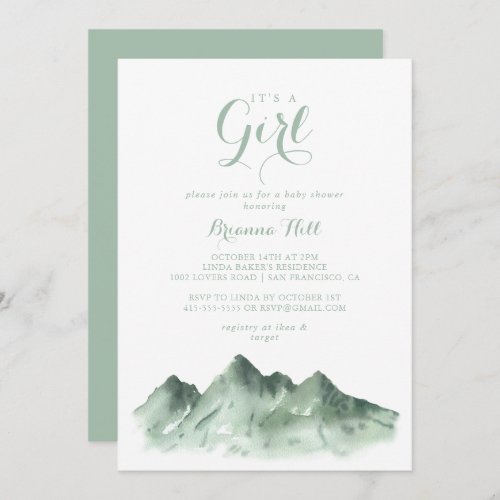 Its A Girl Baby Shower Green Mountain Country  Invitation