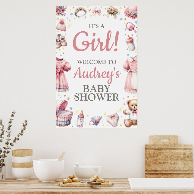It's A Girl! Baby shower hanging poster (Kitchen)