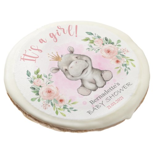 Its a girl Baby Shower Hippo Princess Sugar Cookie