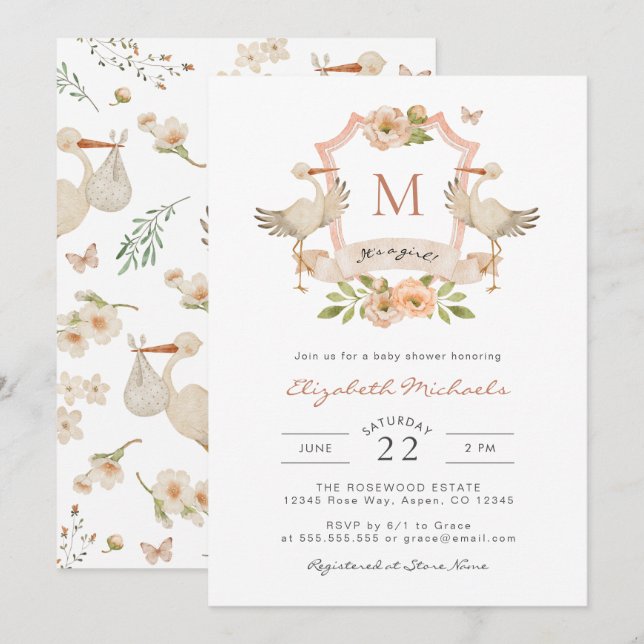 It's A Girl! Baby Shower Invitation (Front/Back)