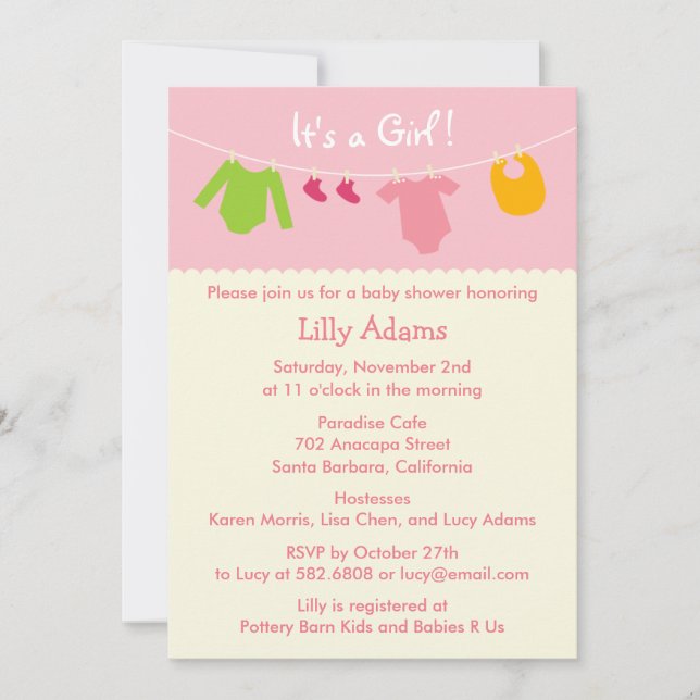 It's A Girl Baby Shower Invitation (Front)