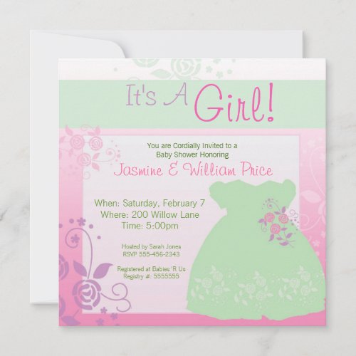 It's A Girl Baby Shower Invitation Pastel Dress