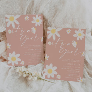 Its A Girl Baby Shower Invitation Pink Blush Daisy by DreamDayDesigns at Zazzle