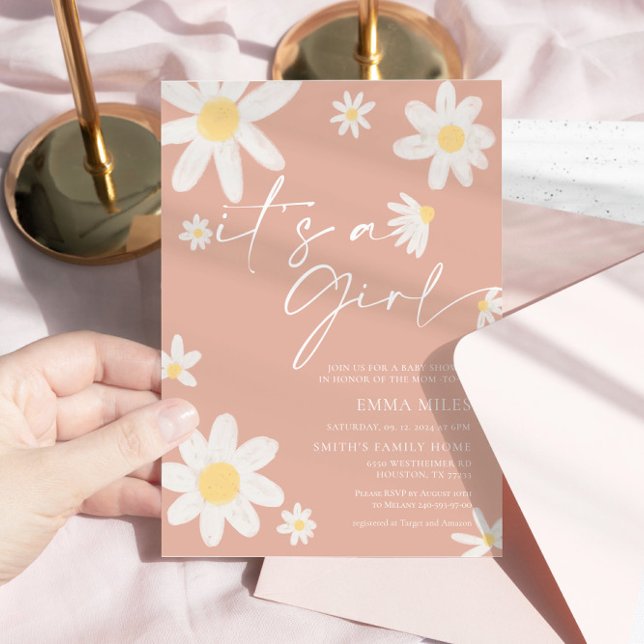 Its a Girl Baby Shower Invitation Pink Blush Daisy (Creator Uploaded)