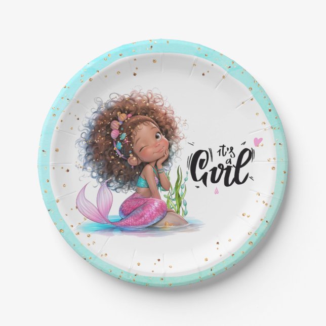 It's a Girl Baby Shower Little Mermaid Paper Plates (Front)