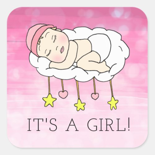 Its a Girl  Baby Shower or Birth Announcement Square Sticker