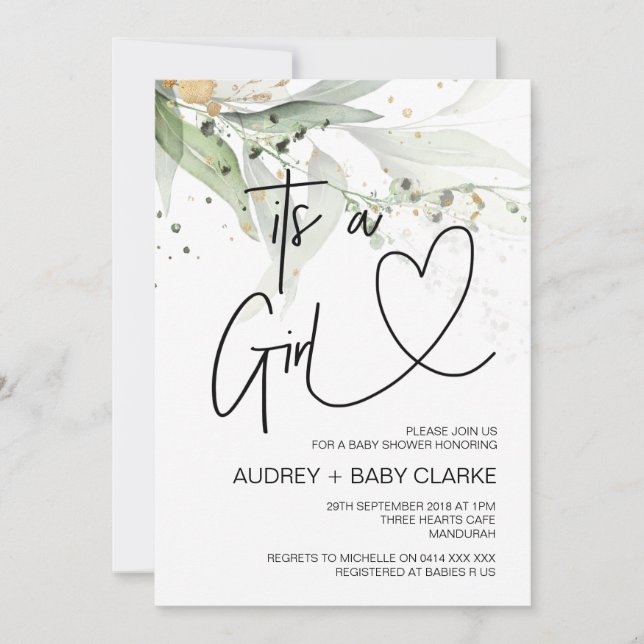 Its a Girl Baby Shower Party Eucalyptus Baby Bash Invitation (Front)